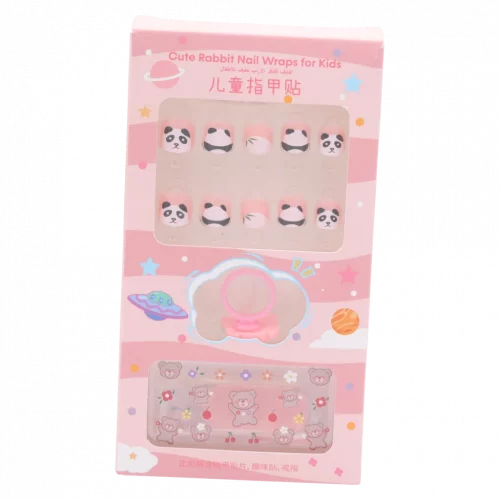 MUMUSO Nagelsticker-Set für Kinder mit Panda-Print, verschiedene Größen in Rosa/Weiß – Nagelsticker Kinder für kleine Nägel.