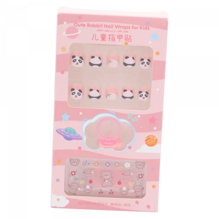 MUMUSO Nagelsticker-Set für Kinder mit Panda-Print, verschiedene Größen in Rosa/Weiß – Nagelsticker Kinder für kleine Nägel.