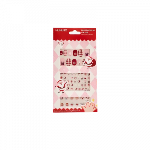 MUMUSO Nagelsticker-Set für Kinder, mehrfarbig mit Weihnachtsmann und Rentier – selbstklebende Nagelsticker für kreative Nagelgestaltung.
