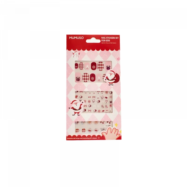 MUMUSO Nagelsticker-Set für Kinder, mehrfarbig mit Weihnachtsmann und Rentier – selbstklebende Nagelsticker für kreative Nagelgestaltung.