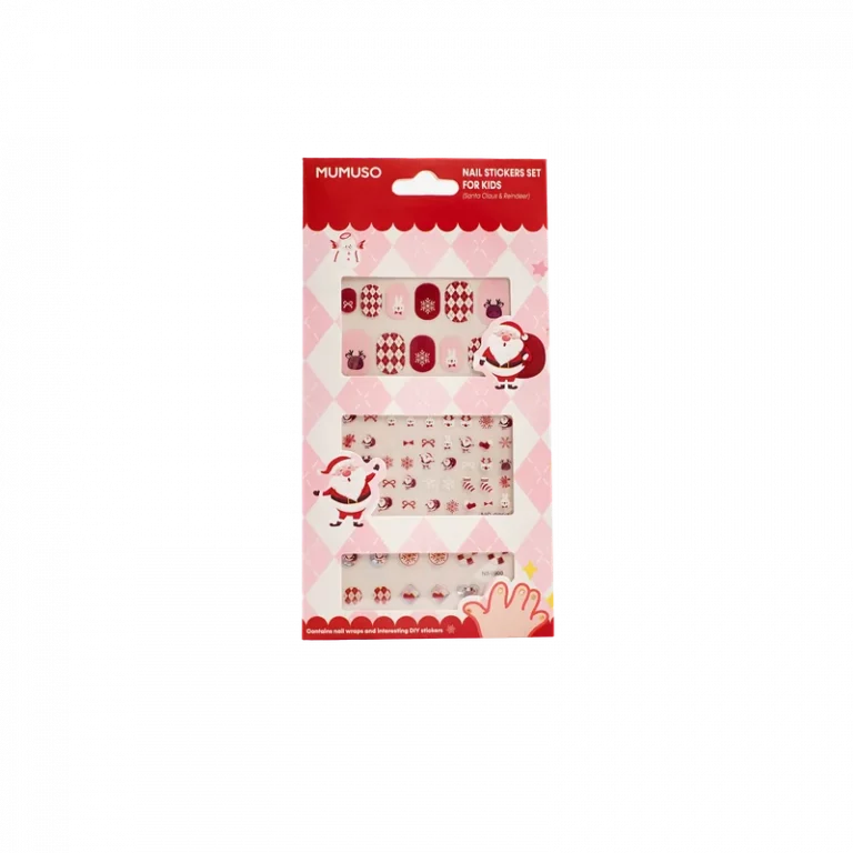 MUMUSO Nagelsticker-Set für Kinder, mehrfarbig mit Weihnachtsmann und Rentier – selbstklebende Nagelsticker für kreative Nagelgestaltung.