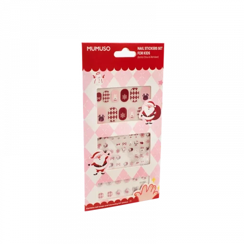 MUMUSO Nagelsticker-Set für Kinder, mehrfarbig mit Weihnachtsmann und Rentier – selbstklebende Nagelsticker für kreative Nagelgestaltung.
