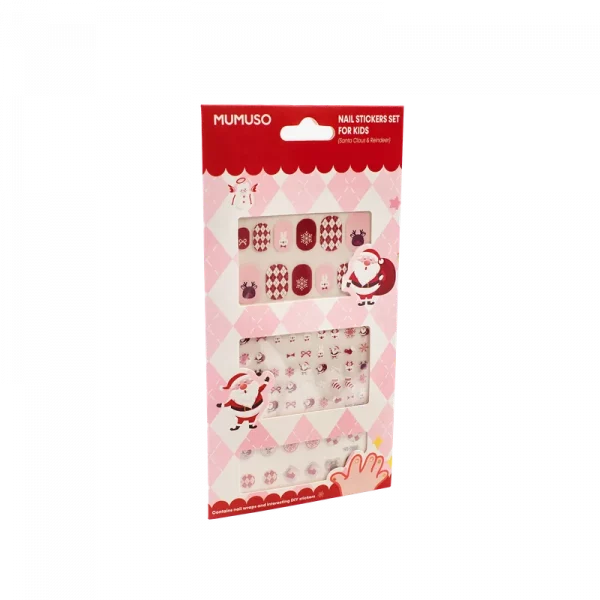 MUMUSO Nagelsticker-Set für Kinder, mehrfarbig mit Weihnachtsmann und Rentier – selbstklebende Nagelsticker für kreative Nagelgestaltung.