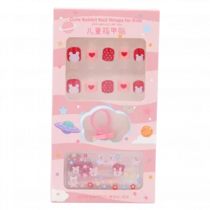 MUMUSO Nagelsticker für Kinder, selbstklebend aus ABS, Bärchen, rot/weiß – Nagelsticker Kinder mit Herz- und Punktmuster.
