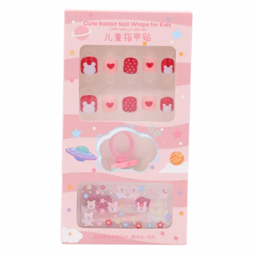 MUMUSO Nagelsticker für Kinder, selbstklebend aus ABS, Bärchen, rot/weiß – Nagelsticker Kinder mit Herz- und Punktmuster.