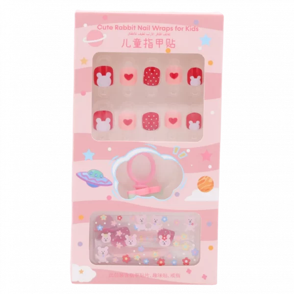 MUMUSO Nagelsticker für Kinder, selbstklebend aus ABS, Bärchen, rot/weiß – Nagelsticker Kinder mit Herz- und Punktmuster.