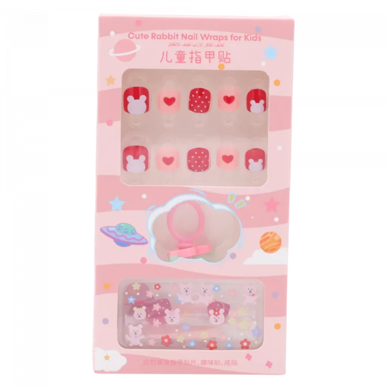 MUMUSO Nagelsticker für Kinder, selbstklebend aus ABS, Bärchen, rot/weiß – Nagelsticker Kinder mit Herz- und Punktmuster.