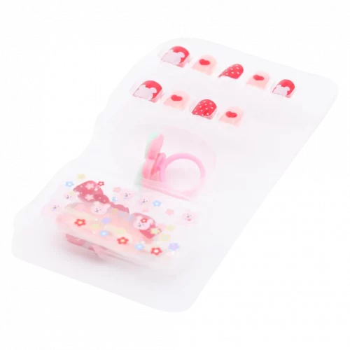 MUMUSO Nagelsticker für Kinder, selbstklebend aus ABS, Bärchen, rot/weiß – Nagelsticker Kinder mit Herz- und Punktmuster.