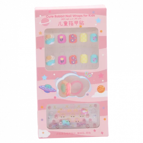 MUMUSO Nagelsticker für Kinder mit bunten Blumenmustern und Kaninchen, selbstklebend für kreative Nägel, ideal für Kinderhände.