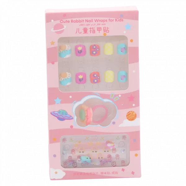MUMUSO Nagelsticker für Kinder mit bunten Blumenmustern und Kaninchen, selbstklebend für kreative Nägel, ideal für Kinderhände.
