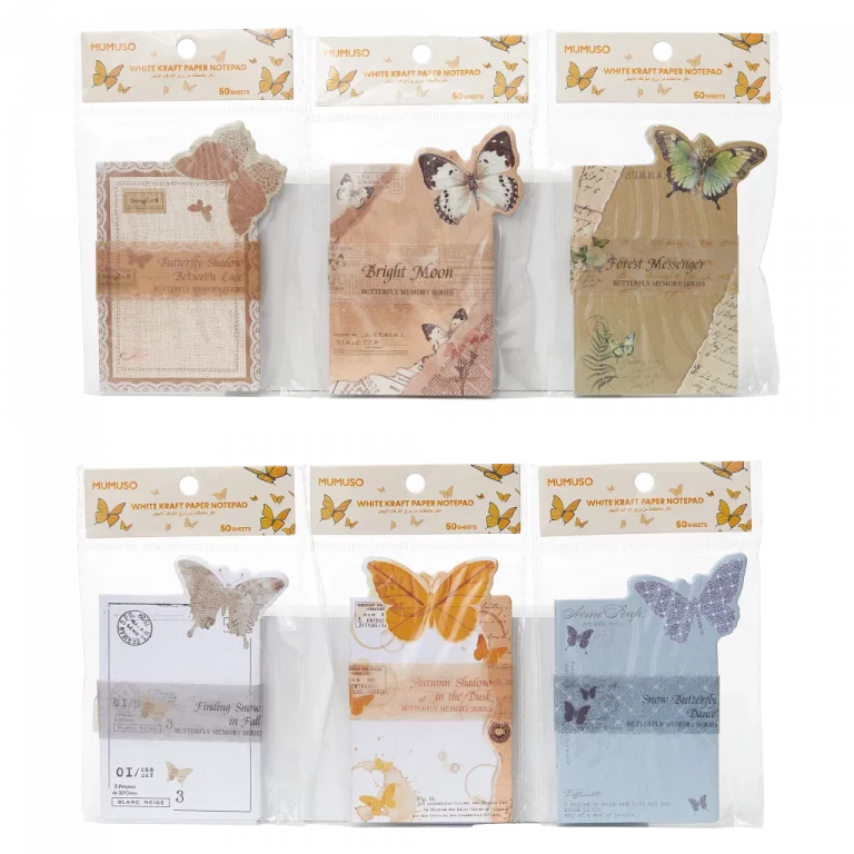MUMUSO Notizblock aus Kraftpapier mit Schmetterling, 80 Blatt, beige – kreativer Notizblock für Schule oder Büro.