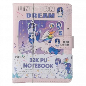 MUMUSO Notizbuch 32K mit PU-Ledereinband, Magnetverschluss und Einhorn in Rosa – ideales Notizbuch für Kinder und Jugendliche.