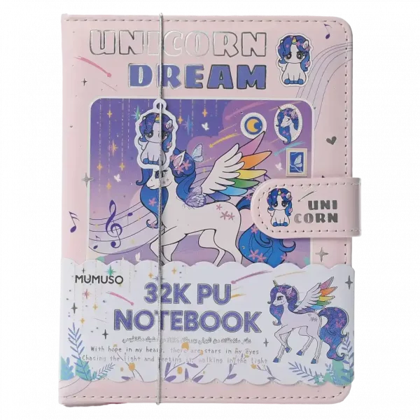 MUMUSO Notizbuch 32K mit PU-Ledereinband, Magnetverschluss und Einhorn in Rosa – ideales Notizbuch für Kinder und Jugendliche.
