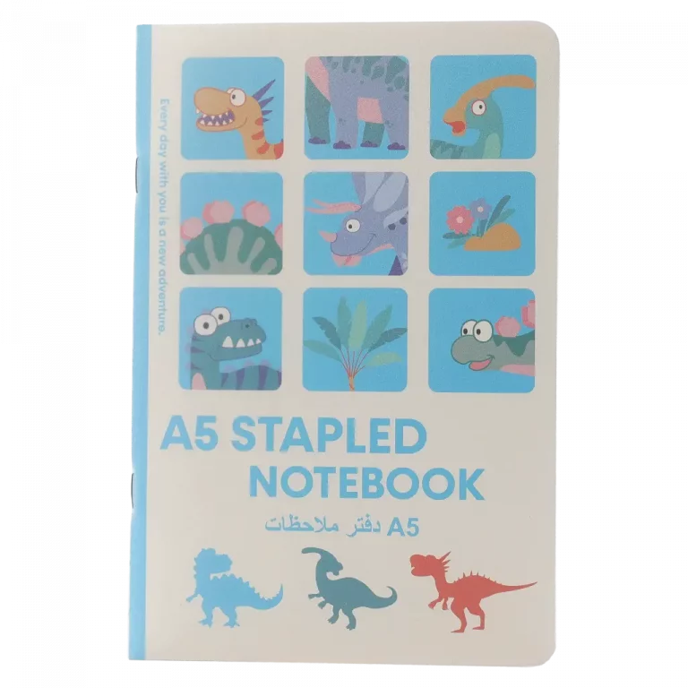 MUMUSO Notizbuch A5 mit Dinosaurier, 128 g, mehrfarbig – praktisches Kinder Notizbuch für Schule oder Büro.