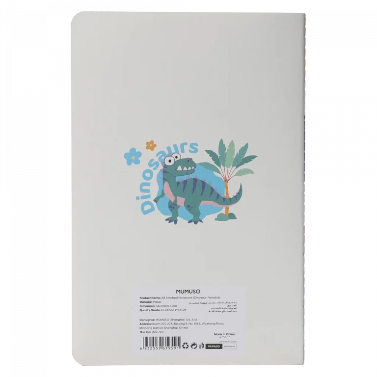 MUMUSO Notizbuch A5 mit Dinosaurier, bunt – kreatives A5 Schreibheft für Kinder und Schule mit Fadenbindung.