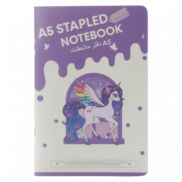 MUMUSO Notizbuch A5 mit Heftung und Einhorn, lila Cover – Notizbuch A5 für Kinder, ideal für Schule oder Büro.