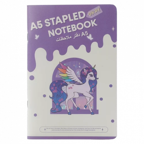 MUMUSO Notizbuch A5 mit Heftung und Einhorn, lila Cover – Notizbuch A5 für Kinder, ideal für Schule oder Büro.