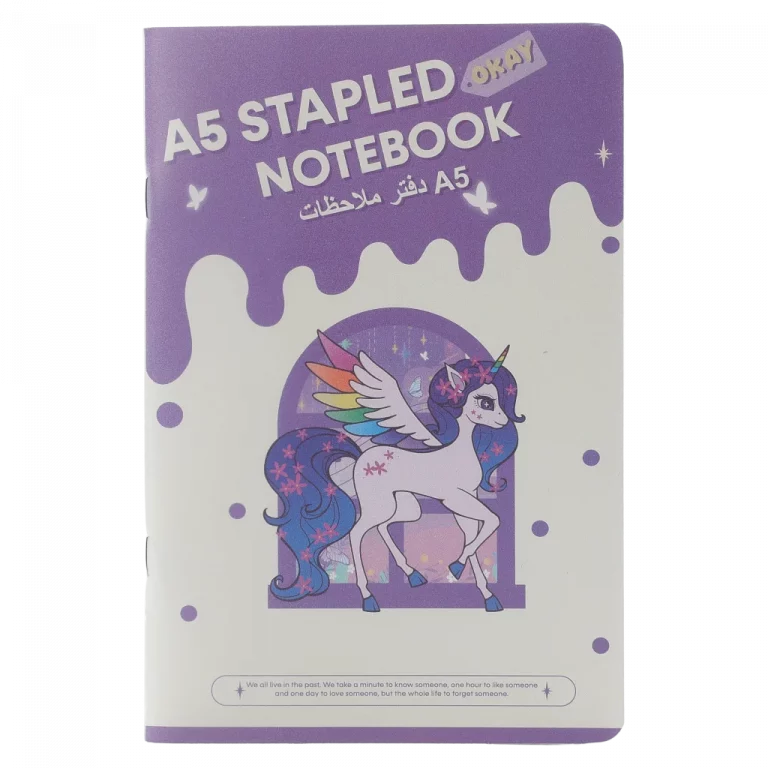 MUMUSO Notizbuch A5 mit Heftung und Einhorn, lila Cover – Notizbuch A5 für Kinder, ideal für Schule oder Büro.