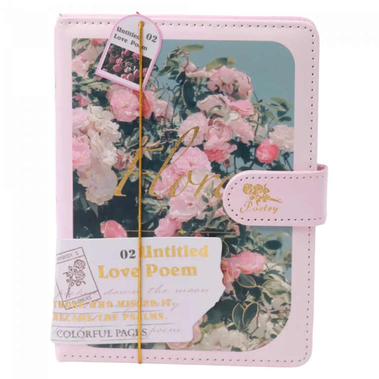 MUMUSO Notizbuch mit Magnetverschluss in Rosa, Blumen-Cover – praktisches Notizbuch für Alltag oder Büro.