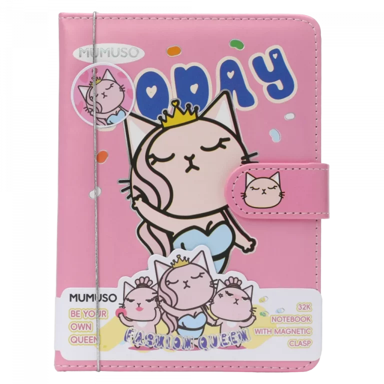 MUMUSO Notizbuch mit Magnetverschluss und Katzenprint, rosa – niedliches Notizbuch für Kinder, ideal für Schule oder Zuhause.