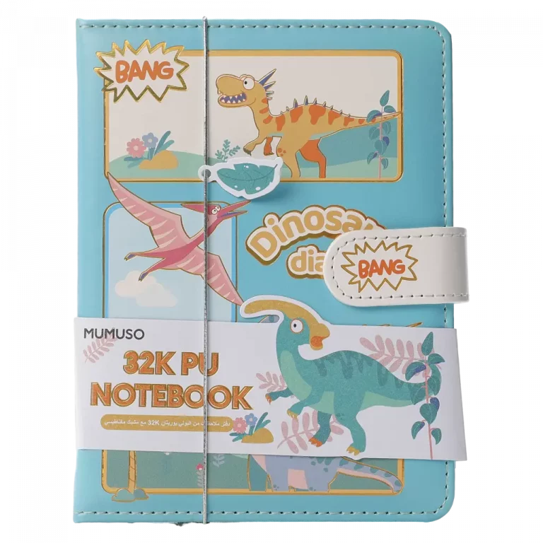 MUMUSO Notizbuch mit Magnetverschluss, hellblau mit Dinosaurier, für Schule und Alltag, hochwertiges Notizbuch Kinder.