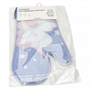 MUMUSO Ofenhandschuh Silikon und Baumwolle (Blau) mit Einhorn, hitzebeständig – idealer Ofenhandschuh zum Backen.