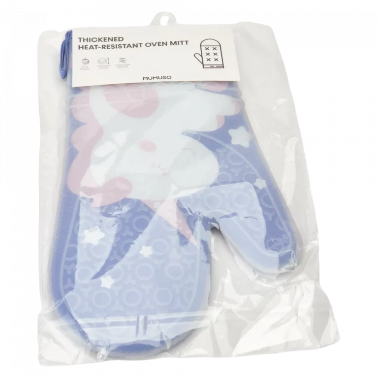 MUMUSO Ofenhandschuh Silikon und Baumwolle (Blau) mit Einhorn, hitzebeständig – idealer Ofenhandschuh zum Backen.