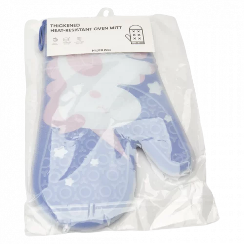 MUMUSO Ofenhandschuh Silikon und Baumwolle (Blau) mit Einhorn, hitzebeständig – idealer Ofenhandschuh zum Backen.