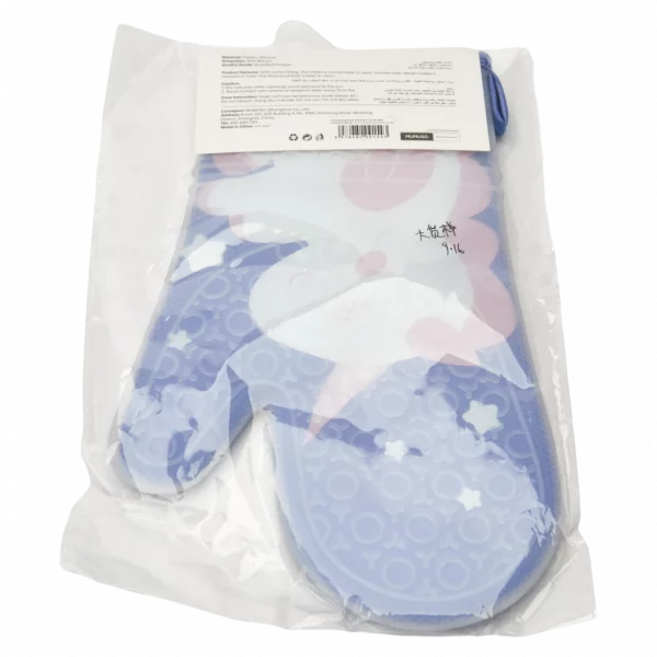 MUMUSO Ofenhandschuh Silikon und Baumwolle (Blau) mit Einhorn, hitzebeständig – idealer Ofenhandschuh zum Backen.
