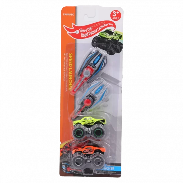 MUMUSO Spielzeugauto Set, 3-teilig aus Metall und ABS-Kunststoff, Offroad-Modellautos mit Launcher für Kinder ab 3 Jahren.