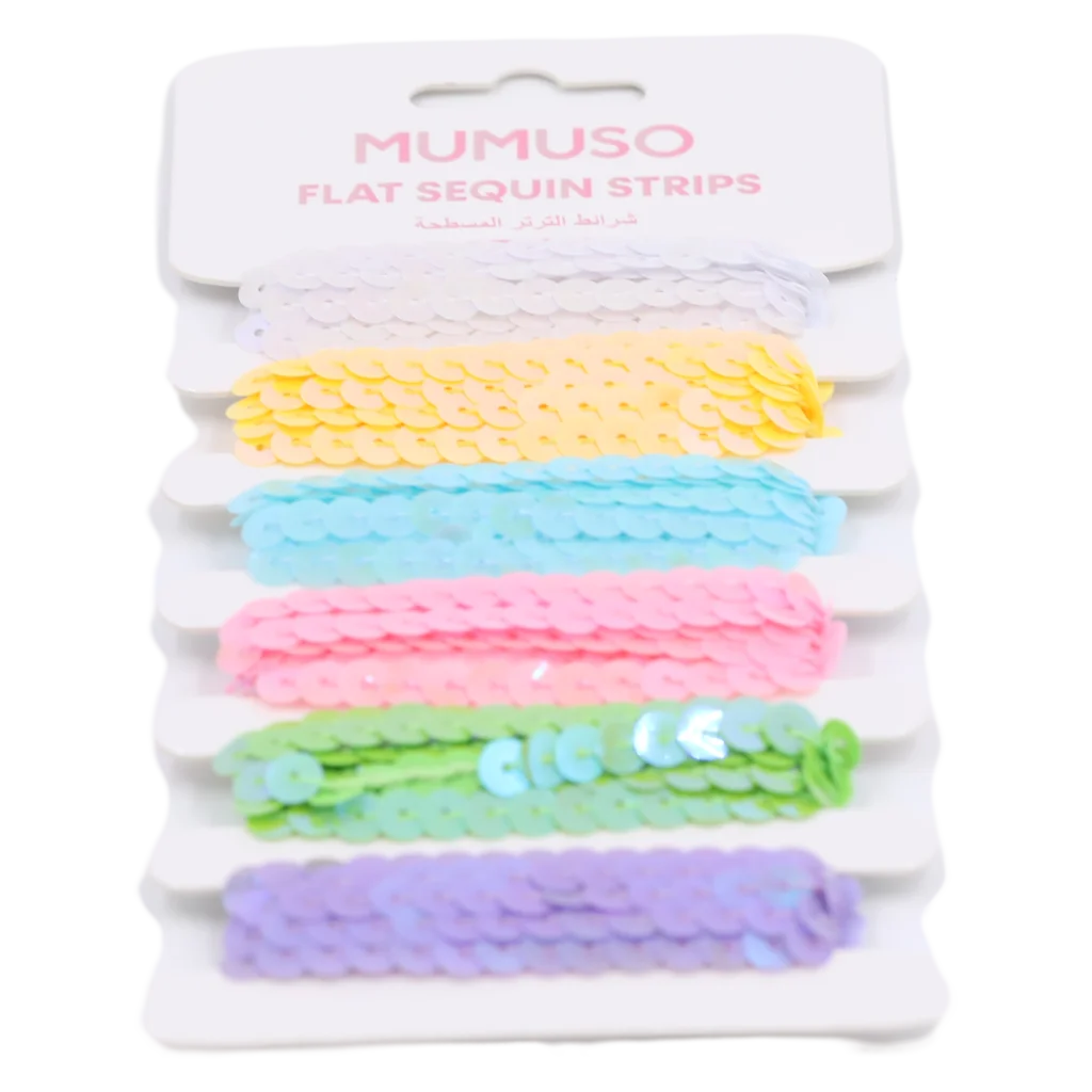mumuso_paillettenbaender_6er-pack_weis_bastelzubehoer.webp MUMUSO Paillettenband 6er-Pack in Weiß, Bastelzubehör für kreative DIY-Projekte und Geschenkverpackungen.
