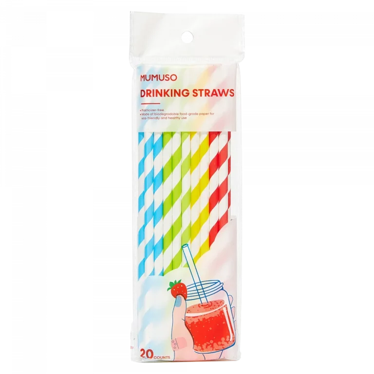MUMUSO Papier-Trinkhalme, biologisch abbaubar, 20 Stück (Blau/Gelb/Grün/Rot) – umweltfreundliche Trinkhalme bunt für Partys.