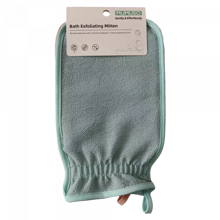 MUMUSO Peeling-Handschuh ultra-dünn in Blau zur sanften Körperpflege – ideal als Badeaccessoire für empfindliche Haut.