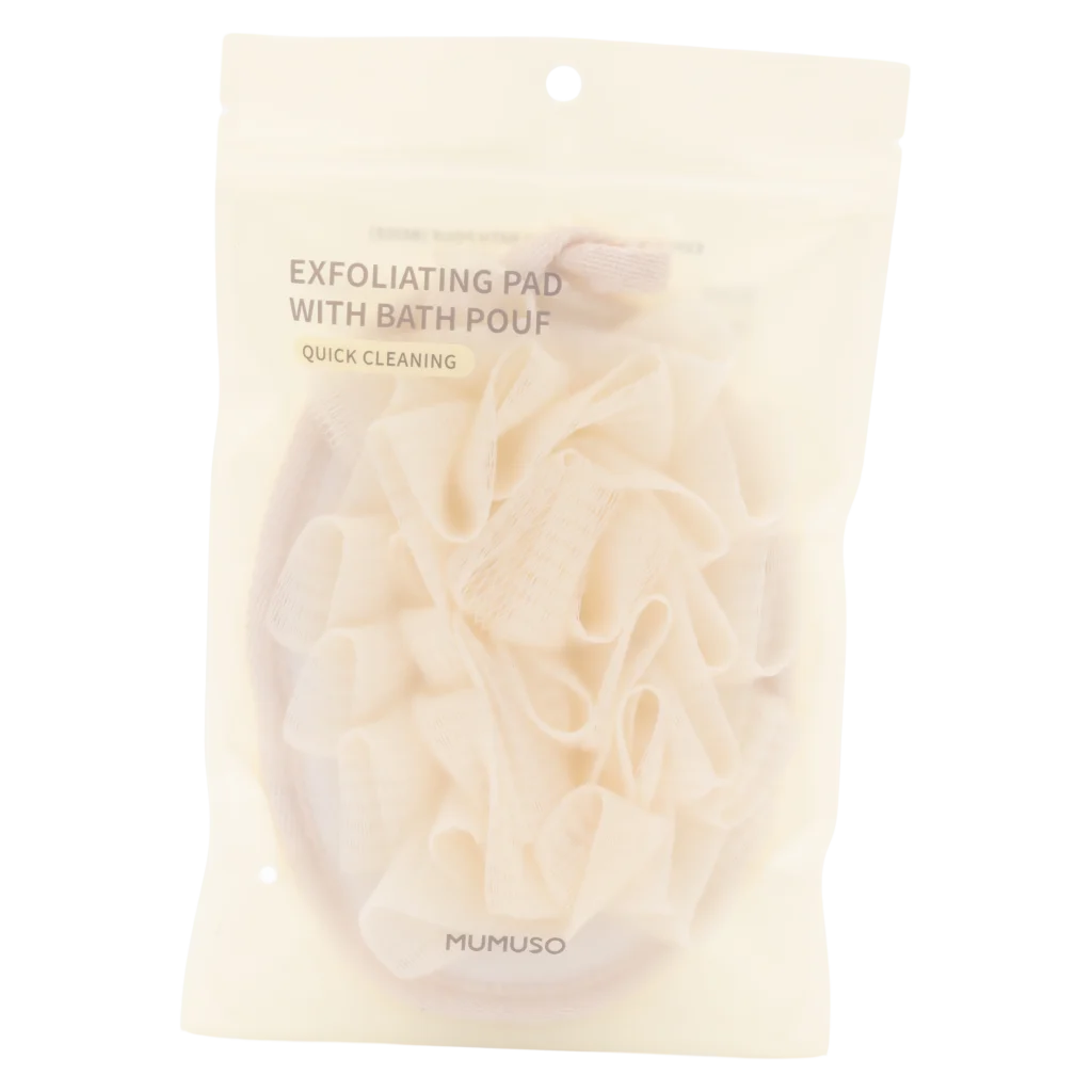 MUMUSO Peeling-Pad mit Badeschwamm, beige – Peeling-Pad für Dusche zur Körperreinigung, ideal für sanfte Hautpflege.