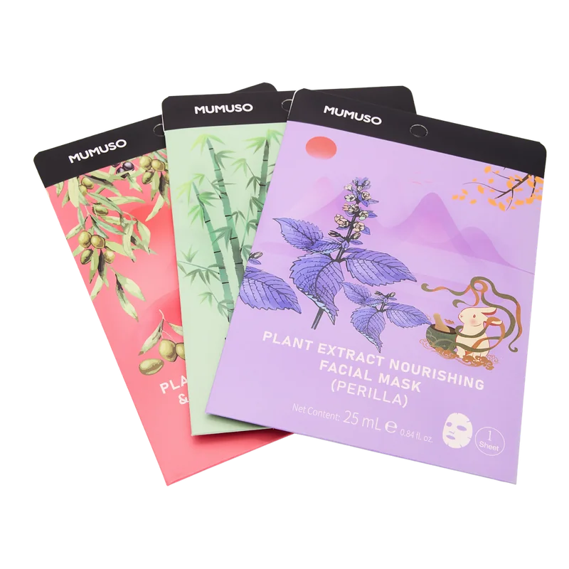 mumuso_pflegende_tuchmaske_perillaextrakt_25ml_lila_3.webp MUMUSO Gesichtsmaske, pflegende Tuchmaske mit Perilla-Extrakt, 25 ml (Lila) – pflanzliche Gesichtspflege für empfindliche Haut.