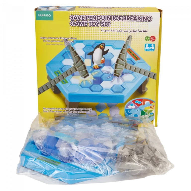 MUMUSO Pinguin-Gesellschaftsspiel aus Kunststoff für Kinder, Geschicklichkeitsspiel mit Pinguin-Figur und Eisbloecken.