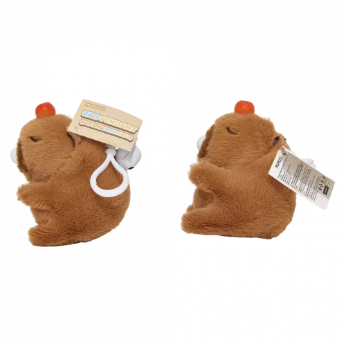 MUMUSO Plüsch-Anhänger Capybara für Kinder aus Polyester und Kunststoff, braun, weicher Taschenanhänger für Rucksack.