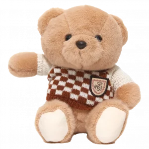 MUMUSO Plüschbär mit kariertem Pullover, ca. 24 cm (Beige) – weiches Kuscheltier Bär für Kinder und als Geschenk.