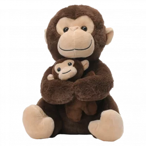 MUMUSO Plüschtier Affe mit Kind, 27 cm (braun) – weiches Kuscheltier für Kinder aus 100% Polyester.
