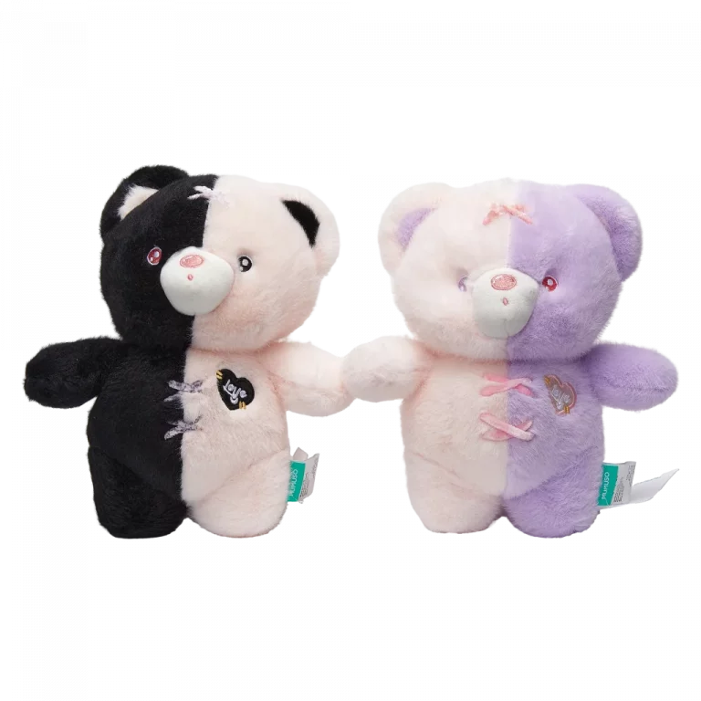 MUMUSO Plüschtier Bär, 25 cm mit zweifarbigem Design (Schwarz/Beige) – weiches Kuscheltier für Kinder als Geschenkidee.