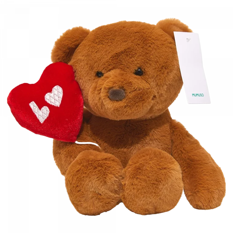 MUMUSO Plüschtier Bär aus Polyester, 35 cm (Braun) mit Herz – weiches Plüschtier, perfektes Geschenk für Kinder.