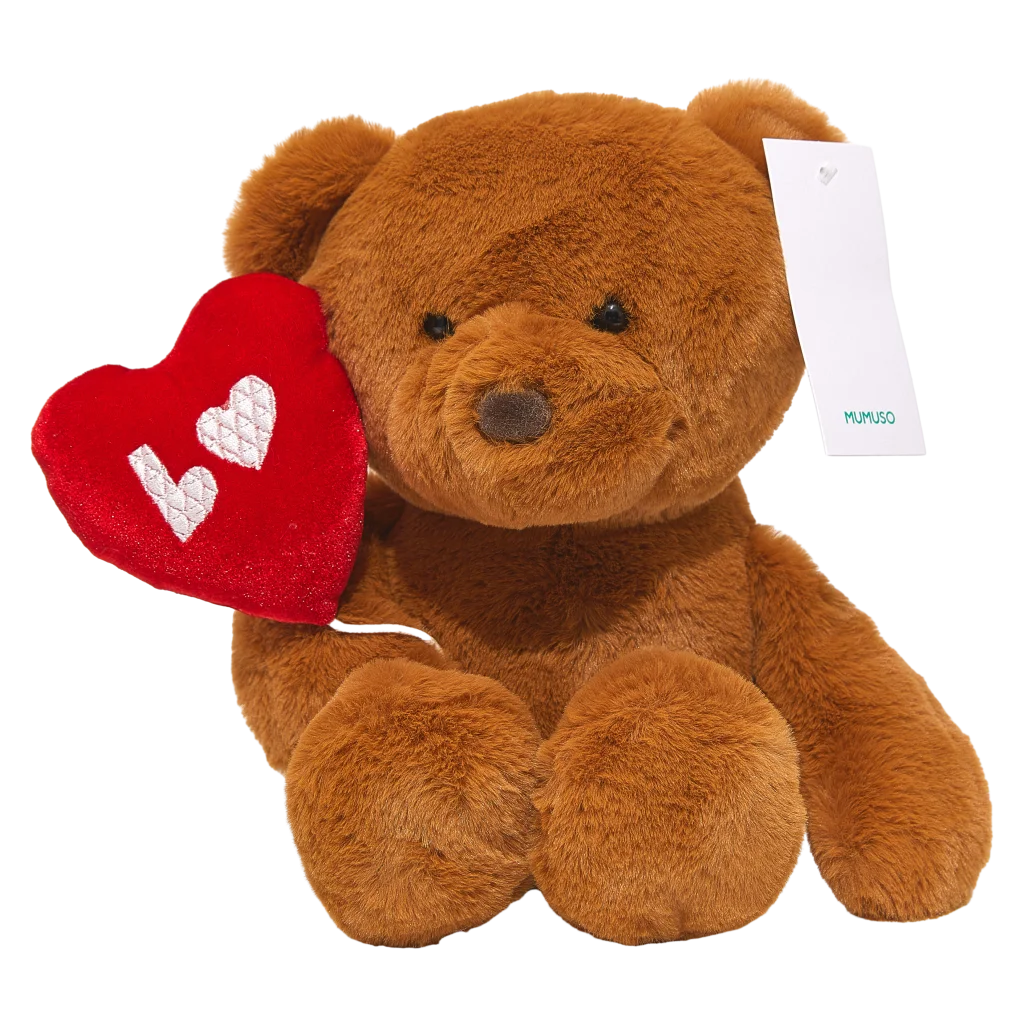 MUMUSO Plüschtier Bär aus Polyester, 35 cm (Braun) mit Herz – weiches Plüschtier, perfektes Geschenk für Kinder.