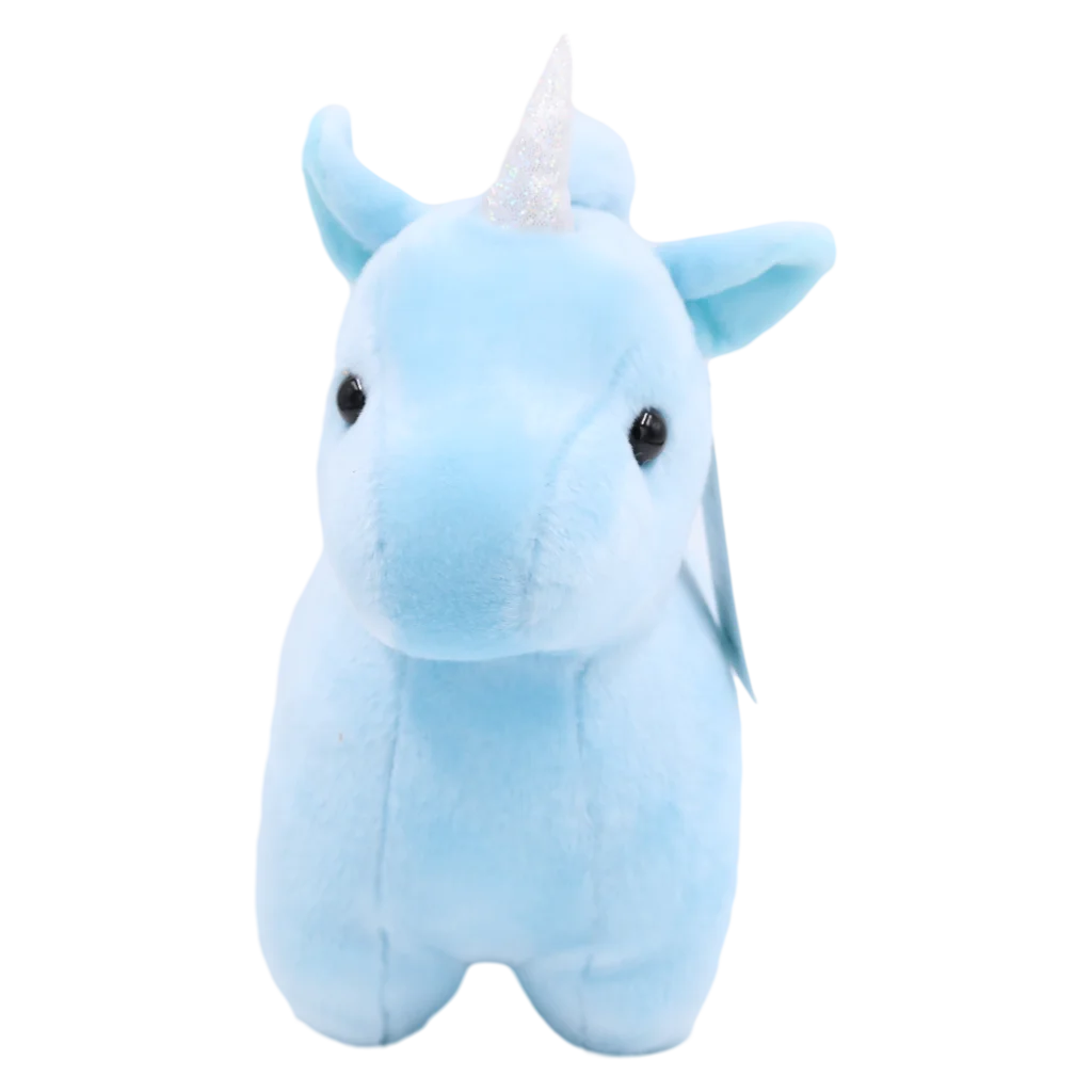 MUMUSO Plüschtier Einhorn aus Velours-Stoff, 25 cm (Blau) – weiches Kuscheltier für Kinder und Einhorn-Fans.