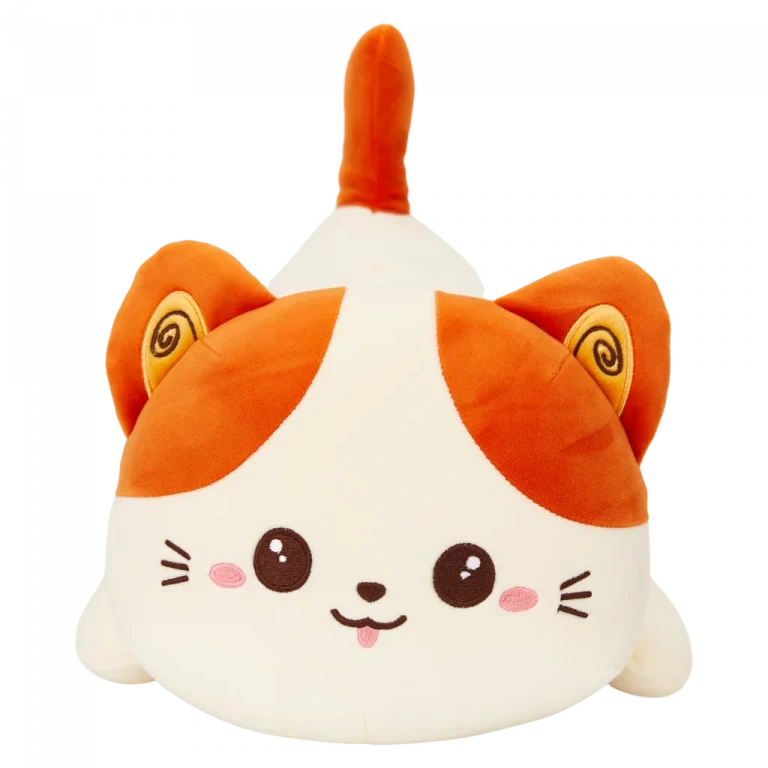 MUMUSO Plüschtier Katze, 45 cm – weiches Kuscheltier in Orange/Weiß als ideales Katzenspielzeug aus Plüsch.
