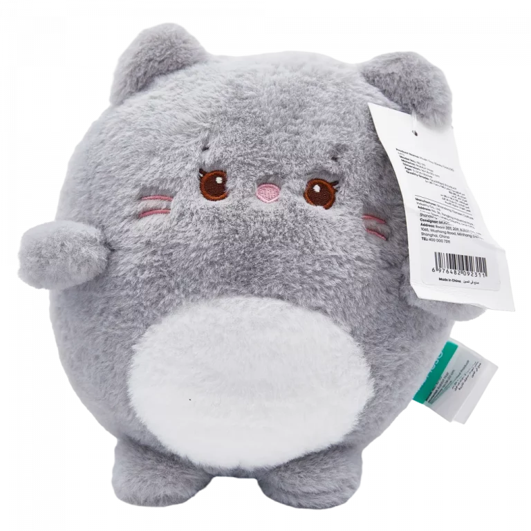 MUMUSO Plüschtier Katze aus Kaninchenfell, 20 cm (Grau) – kuscheliges Kuscheltier für Kinder ab 3 Jahren.