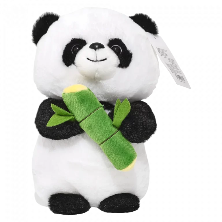 MUMUSO Plüschtier Panda mit Bambus, 30 cm – weiches Kuscheltier aus Polyester für Kinder ab 3 Jahren.