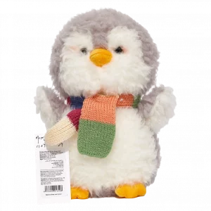 MUMUSO Plüschtier Pinguin, 25 cm, grau mit Schal – weiches Pinguin Kuscheltier als Geschenk für Kinder.