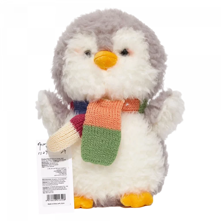 MUMUSO Plüschtier Pinguin, 25 cm, grau mit Schal – weiches Pinguin Kuscheltier als Geschenk für Kinder.