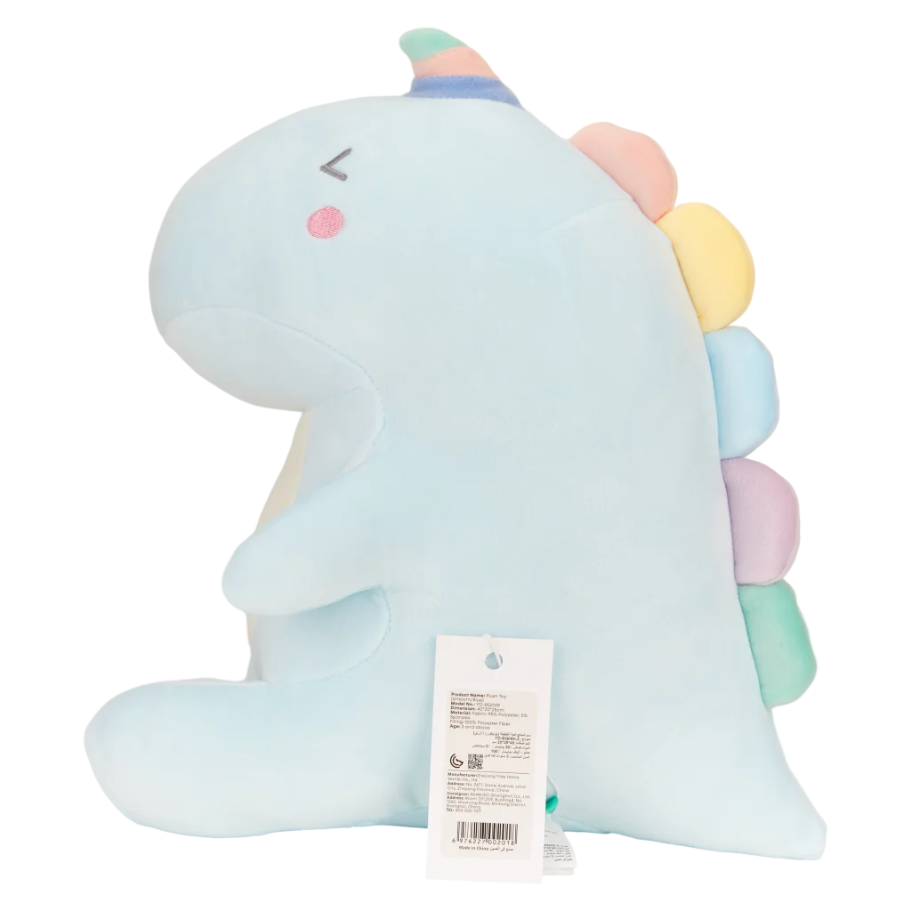 mumuso_pluschtier_einhorn_dinosaurier_blau_regenbogen.webp MUMUSO Plüschtier Einhorn-Dinosaurier in Blau mit Regenbogenmähne – weiches Kuscheltier für Kinderzimmer oder als Geschenk.