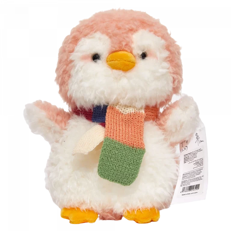 MUMUSO Plüschtier Pinguin, 25 cm (Rosa/Weiß) – weiches Kuscheltier mit Schal für Kinder, ideales Geschenk.